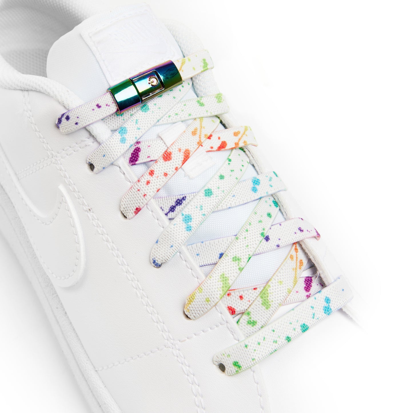 White x Multicolour Splash No-Tie Shoe Laces