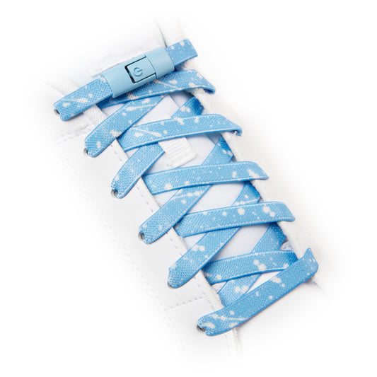 Sky Blue x White Splash No-Tie Shoe Laces