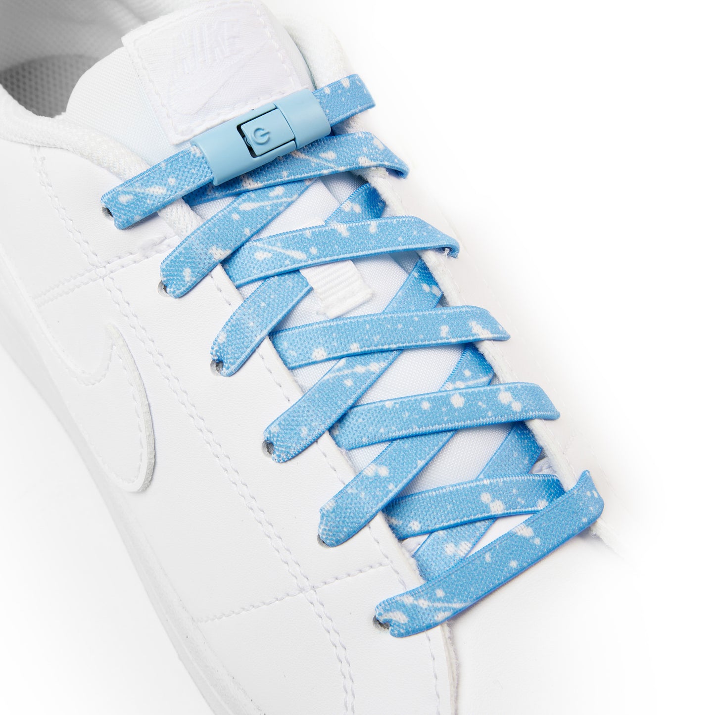 Sky Blue x White Splash No-Tie Shoe Laces