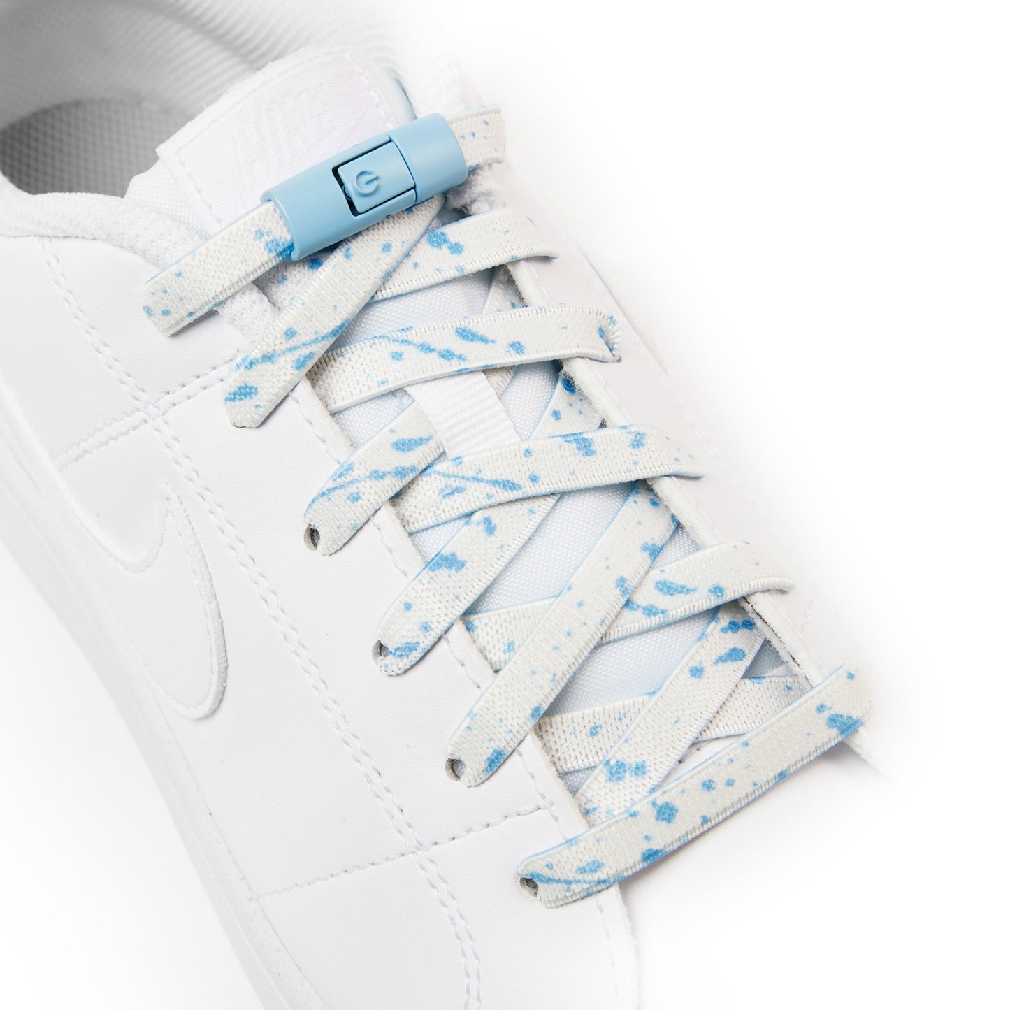 White x Sky Blue Splash No-Tie Shoe Laces