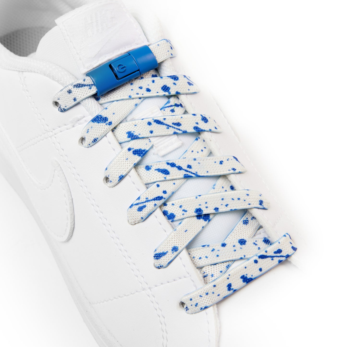White x Blue Splash No-Tie Shoe Laces