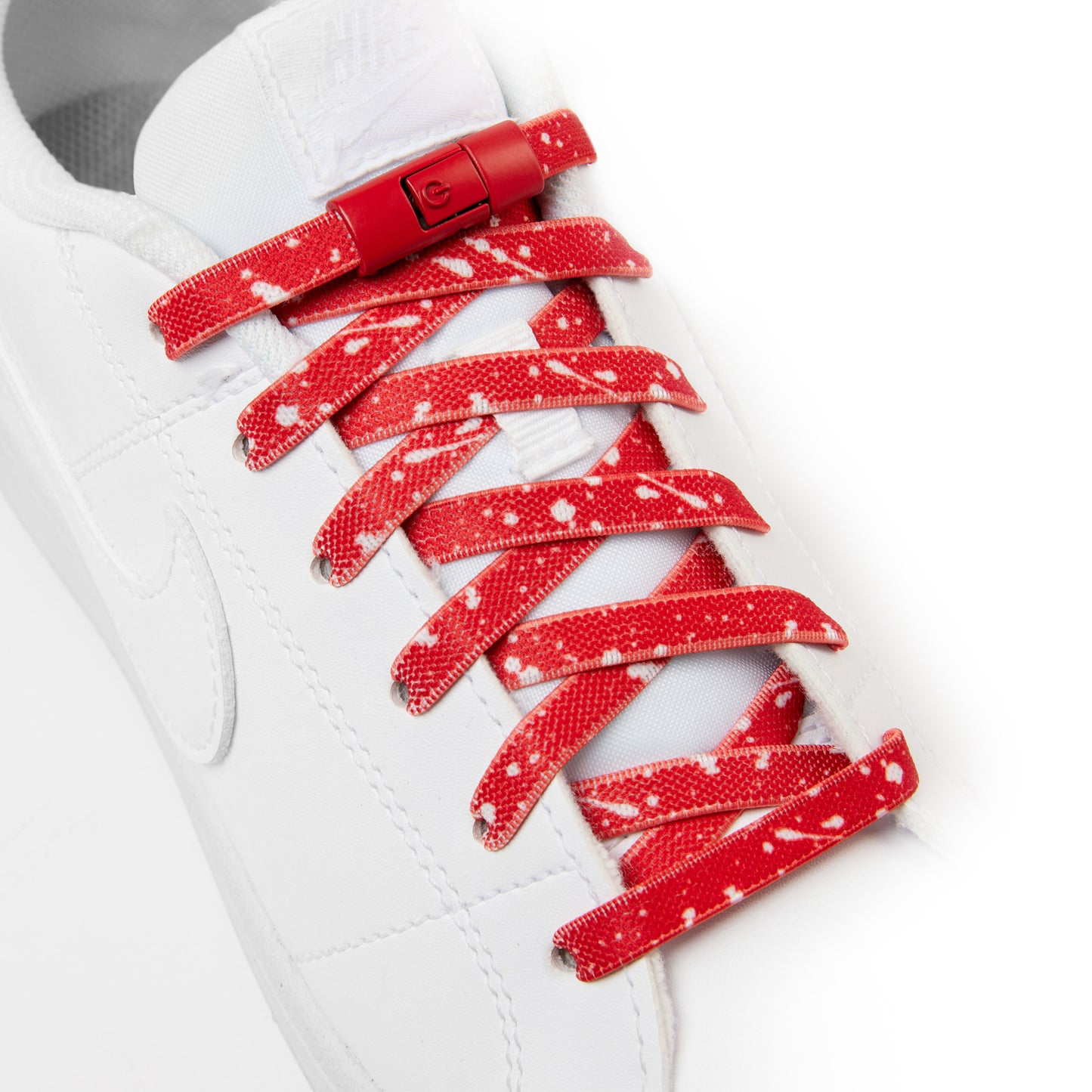 Red x White Splash No-Tie Shoe Laces