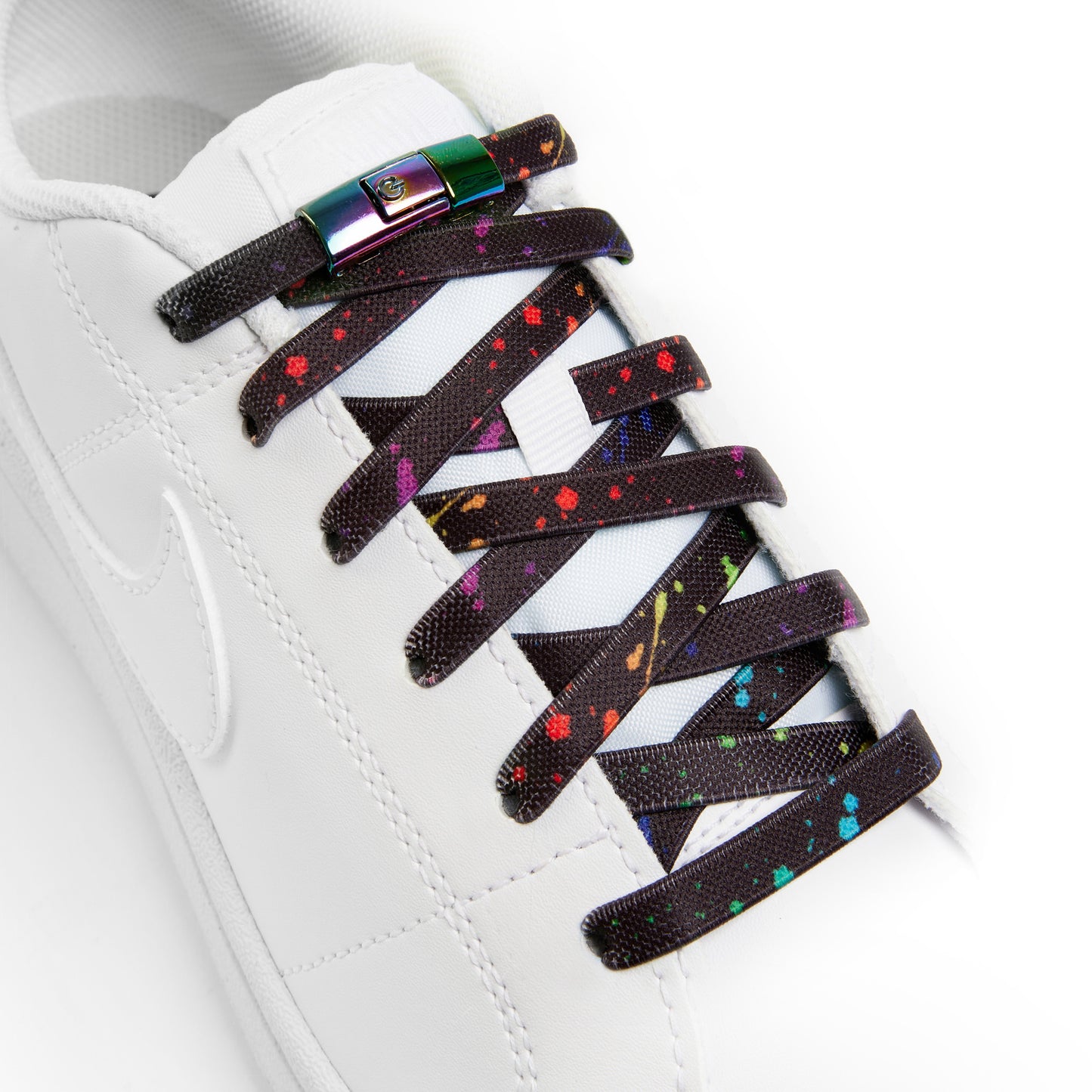Black x Multicolour Splash No-Tie Shoe Laces