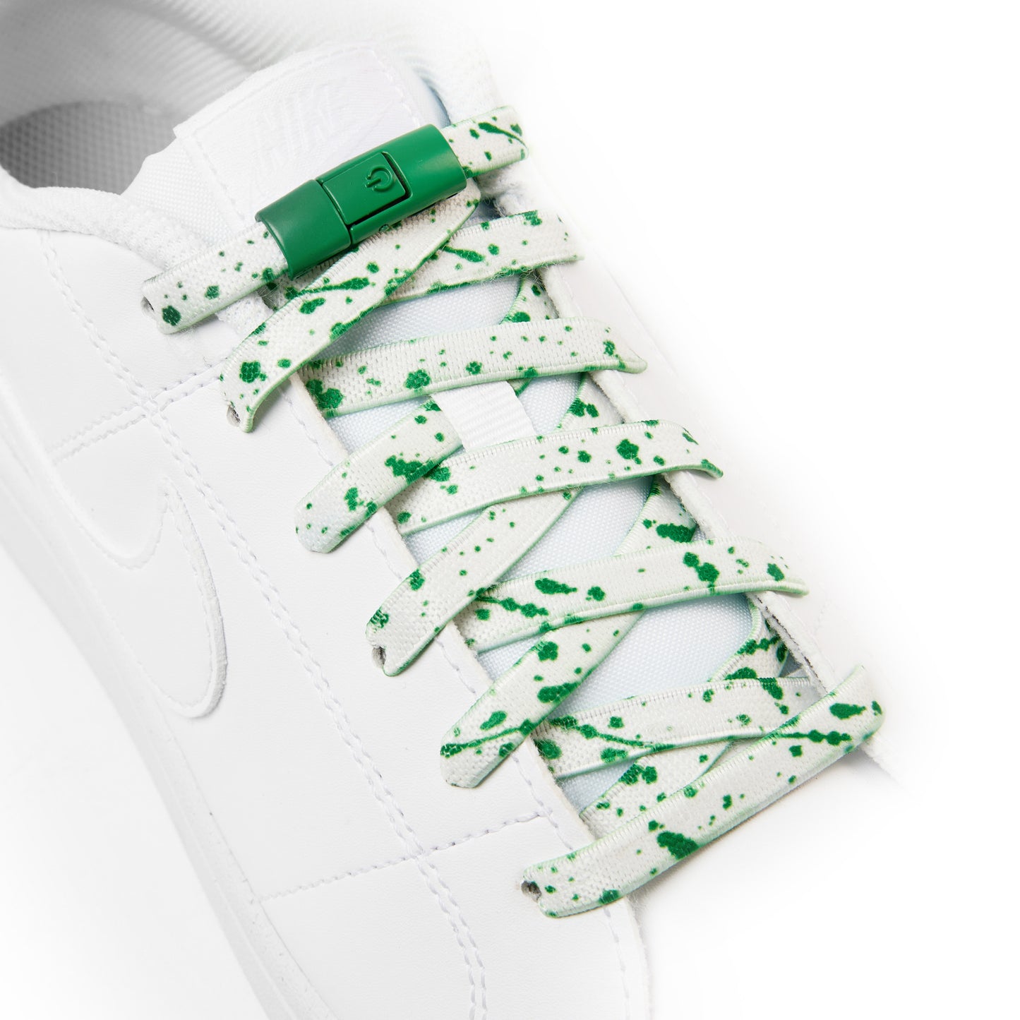 White x Green Splash No-Tie Shoe Laces